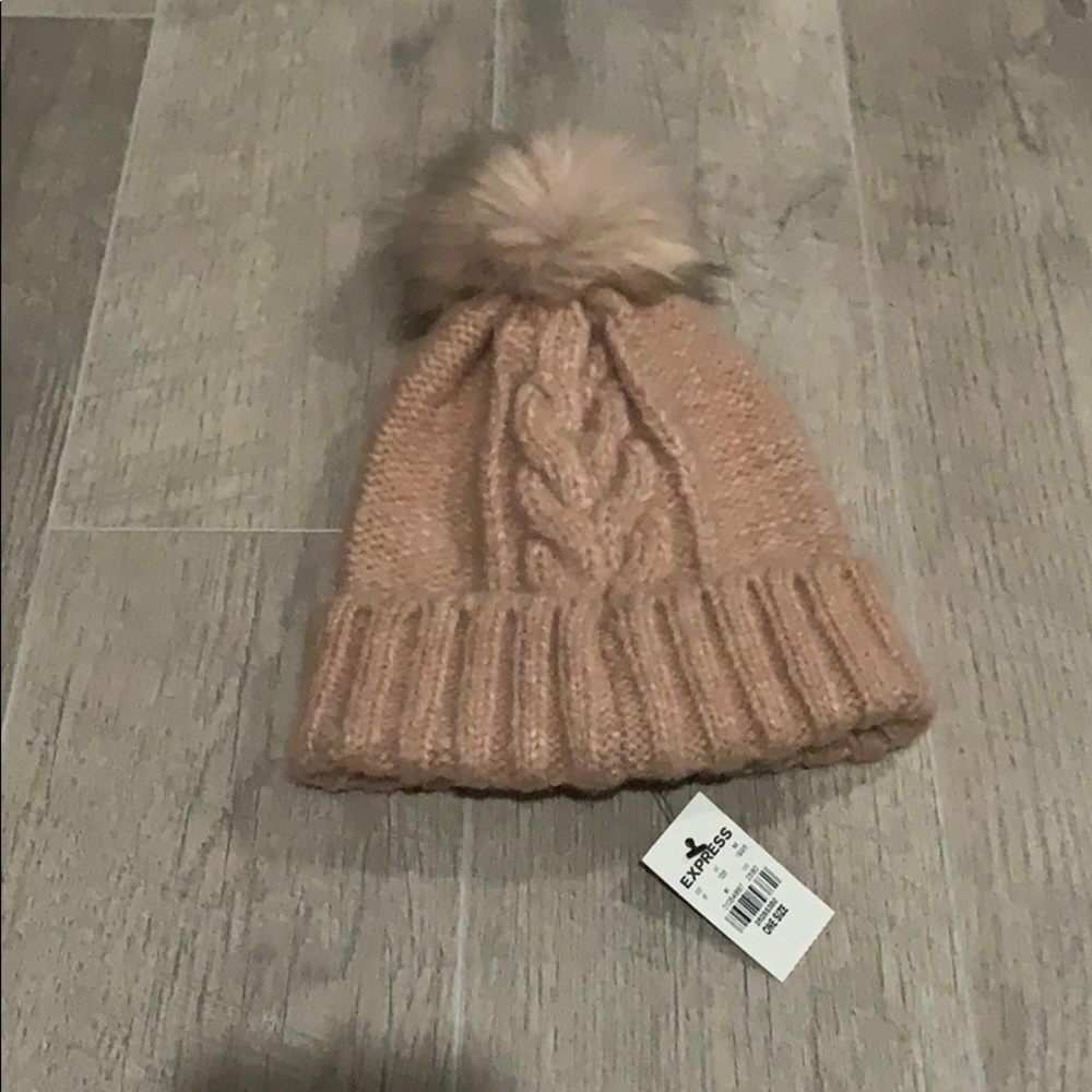 Express Pink Pom knit winter hat